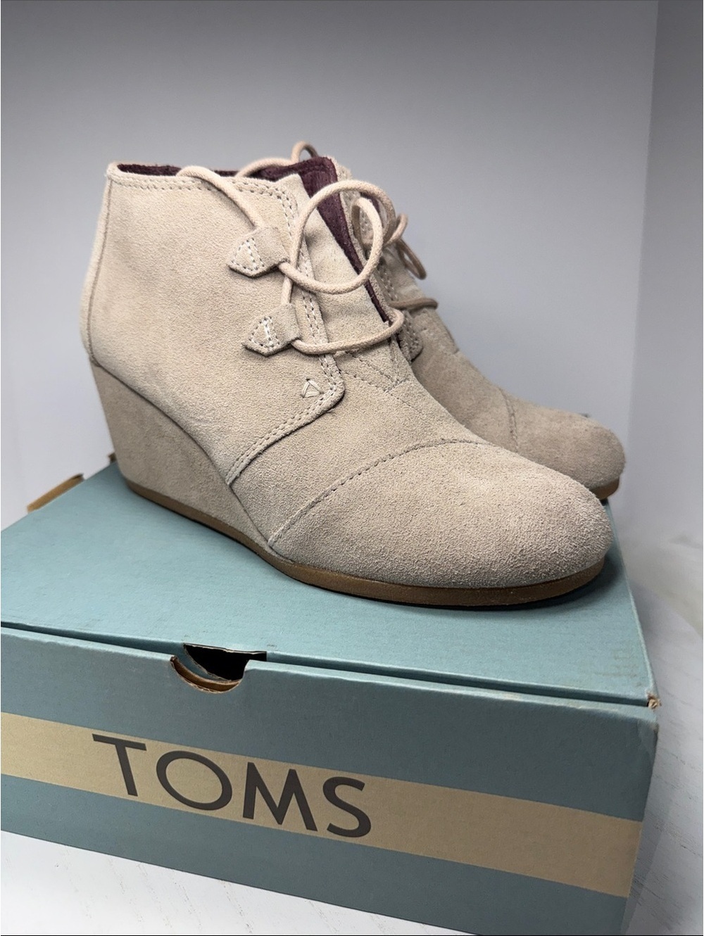 TOMS Women's Suede Wedge Ankle Boots in Beige, Size 10W